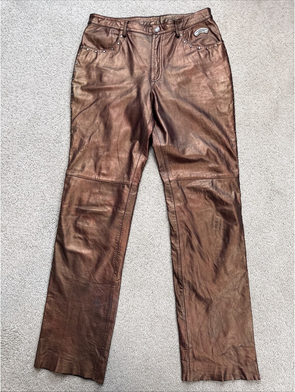 Harley Davidson Vintage Leather Pants Studded Biker Women Size 30 X 32 Copper